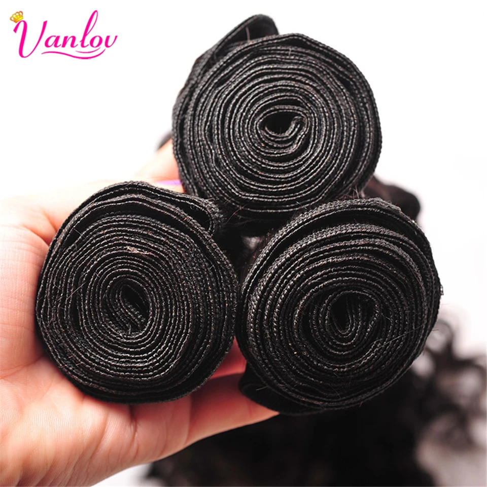Vanlov Deep Wave Brazilian Hair Weave Bundles Human Hair Bundles Natural Color Jet Black Remy Hair Extensions 134 PcsLot (2)
