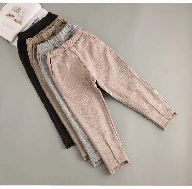 Штаны для девочек 4, 5, 6, 7, 8, 9, 10, 11 лет осенние шерстяные штаны высокого качества Корейская высокая талия, детские Морские брюки детские повседневные брюки