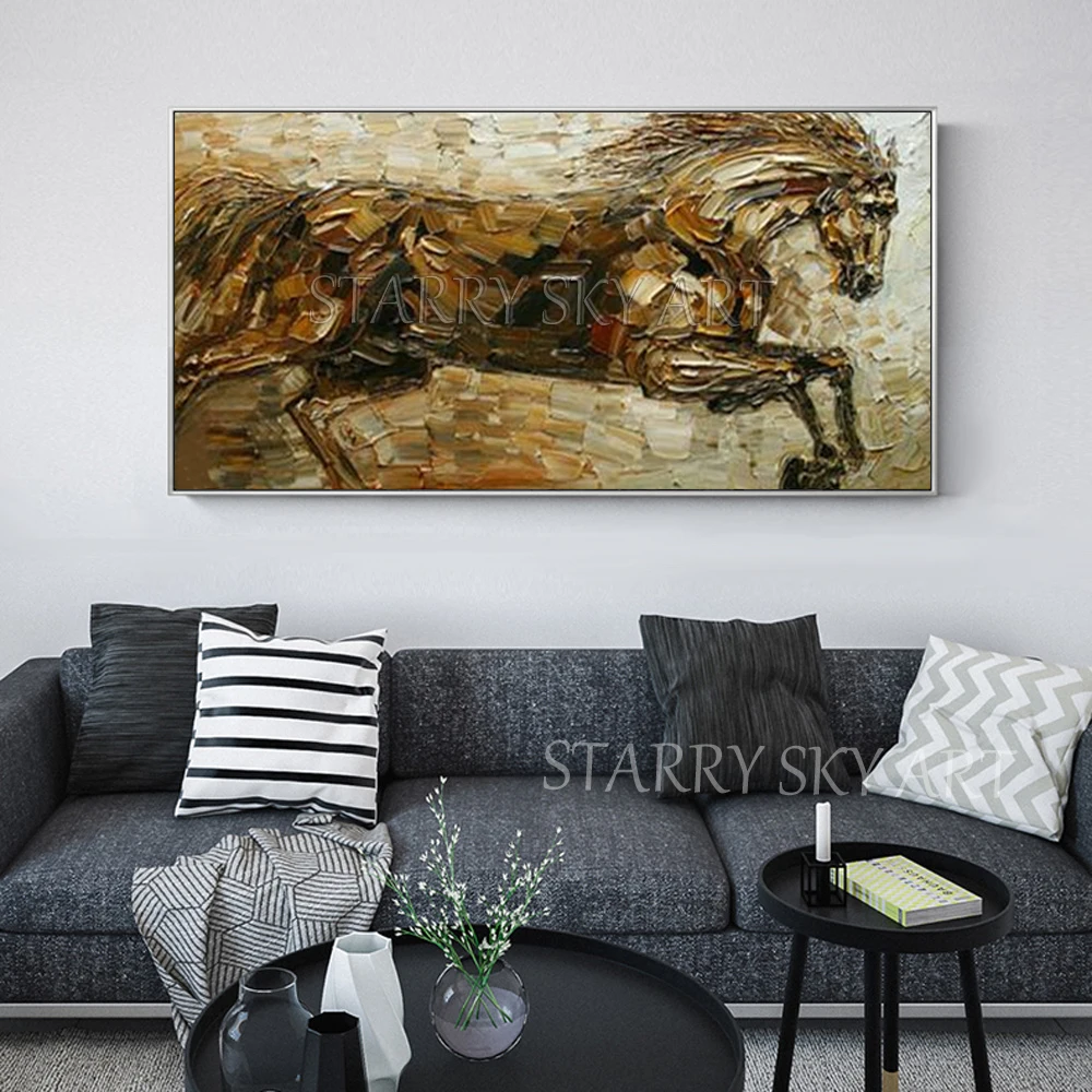 Отличный живописец ручная роспись бегущая лошадь акриловая живопись абстрактный конь нож акриловая живопись абстрактная картина маслом с лошадью