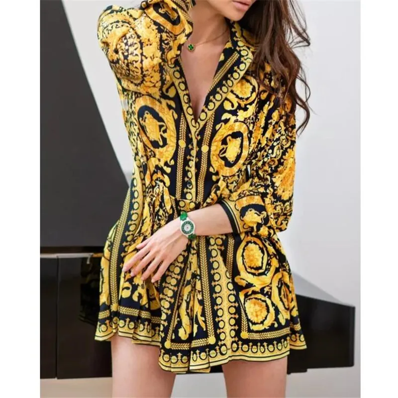 

Fashion Womens Boho Short Mini Dresses Sexy Vintage Autumn Spring Loose Long Sleeve Party A-Line Dress Ladies Swing Dress