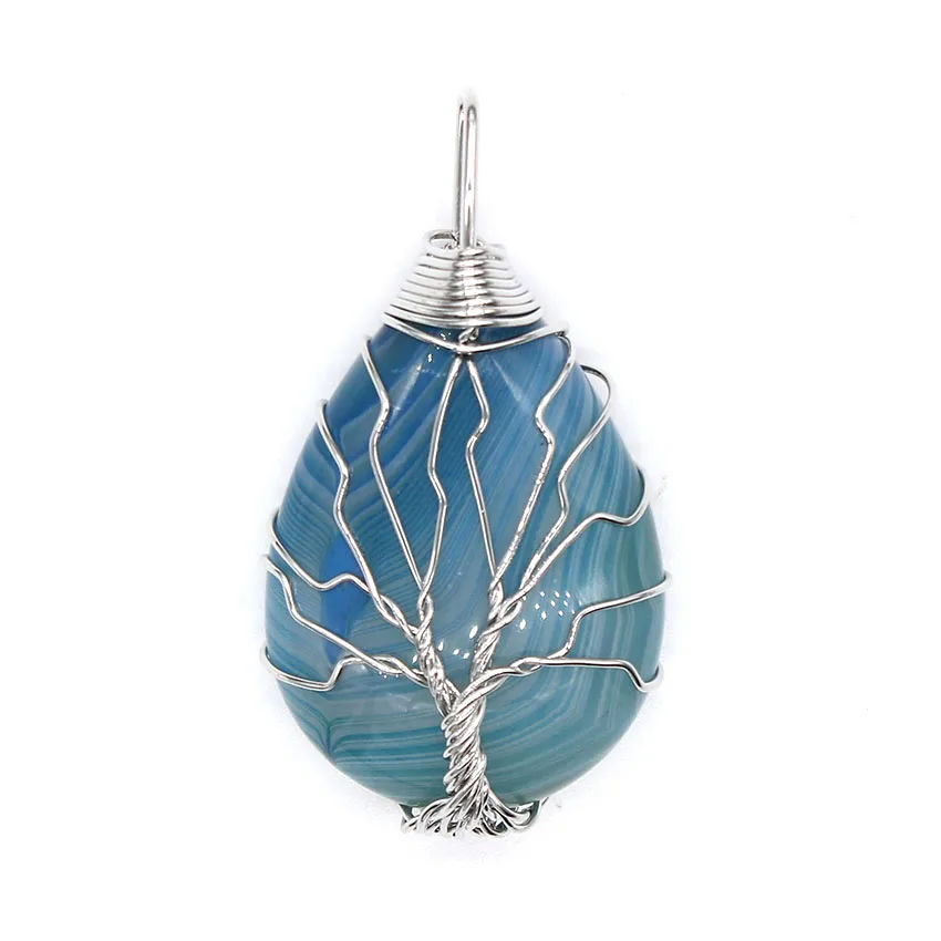 KFT Wire Wrapped Tree of Life Pendant Natural Healing Crystal Quartz Tear Drop Chakra Points Reiki Stone Pendant Jewelry - Image 4