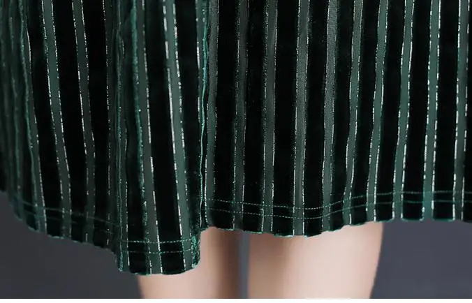 Весенне-осенняя женская одежда s, v-образный вырез, 3/4 рукав, Полосатое свободное зеленое велюровое длинное платье, 3xl Элегантные Бархатные платья для женщин