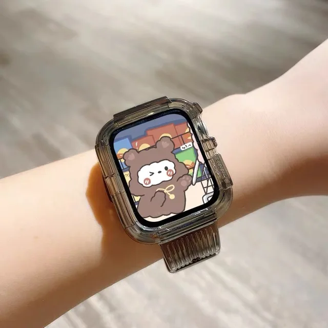 Newest Clear Band + Case for Apple Watch Series 7 6 SE 5 4 44mm 42mmTransparent for iwatch Strap 3 2 1  38mm 40mm Plastic Strap INS Black