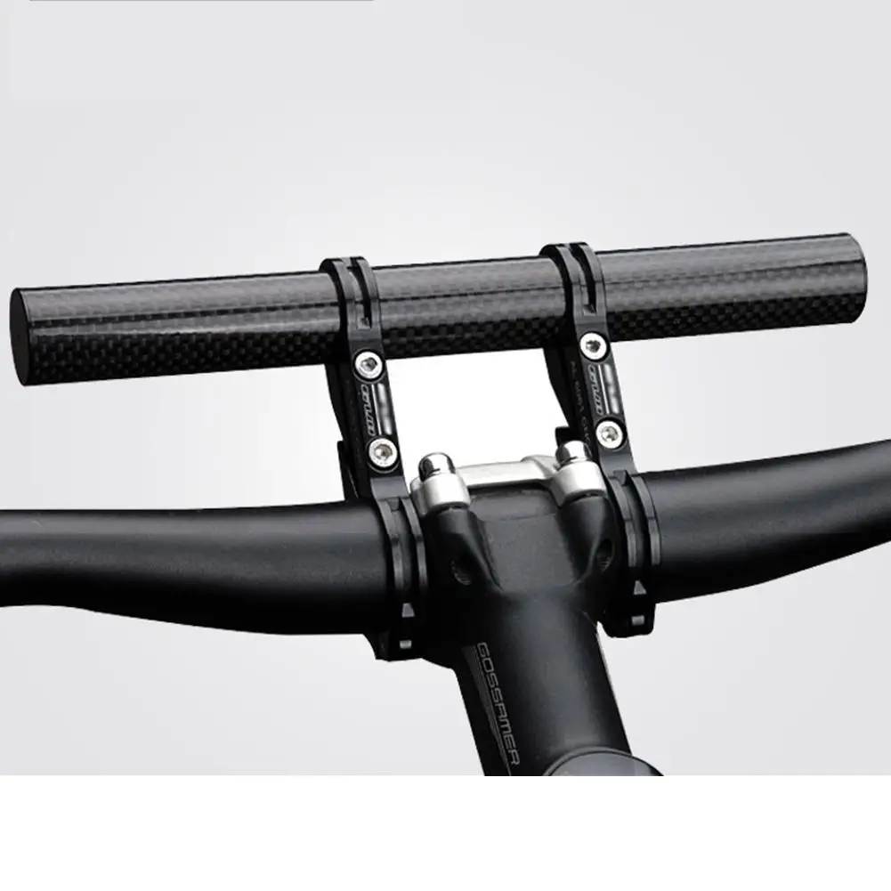GloryStar, двойной зажим, углеродное волокно, длинный, для велосипеда, на руль, расширитель, светильник, для смартфона, кронштейн, подставка, держатель - Цвет: Black double bar