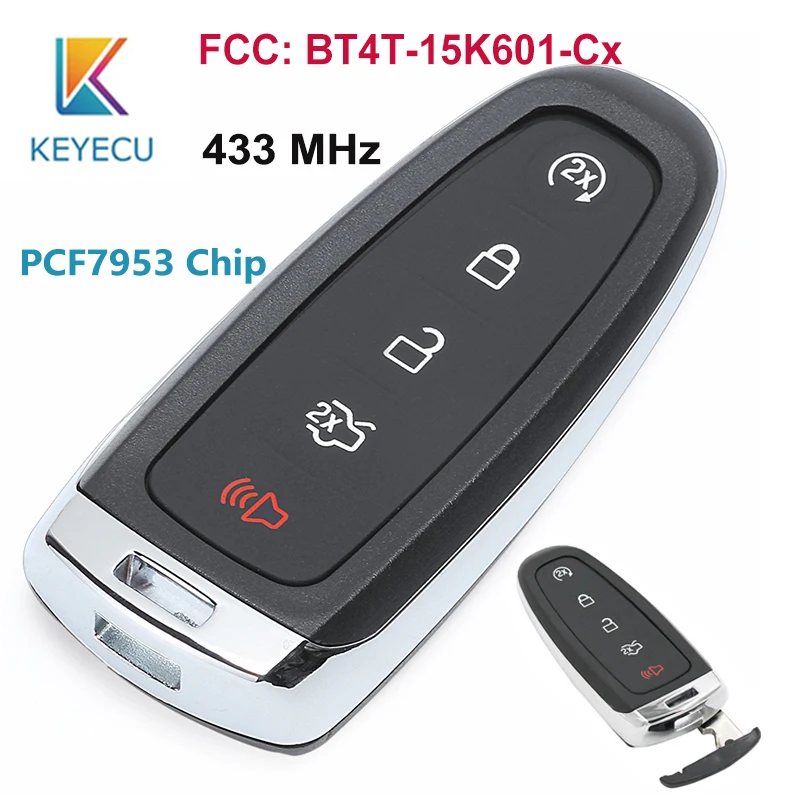KEYECU 433 МГц PCF7953 FCC: BT4T-15K601-Cx Smart 4+ 1 5 Кнопка дистанционный ключ-брелок от машины для Ford Edge Escape Explorer Телец Flex Focus