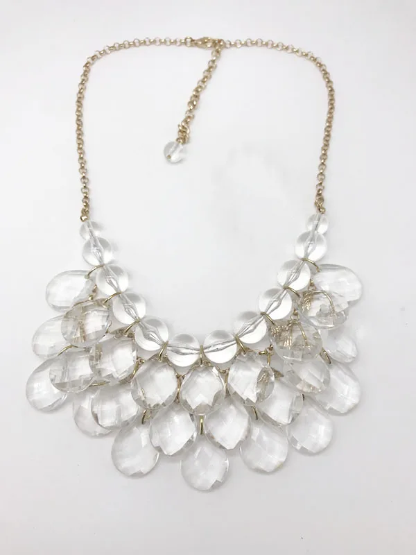 Europe And America Multi-color Water Droplet Surface Cutting Beads Necklace Short Necklace Hand-woven Fan-shaped Resin Necklace