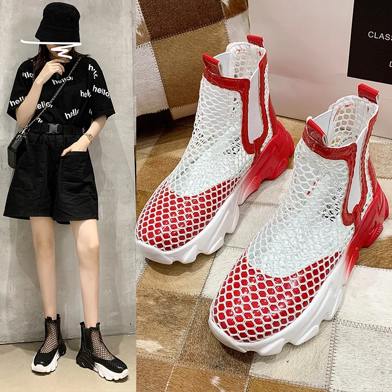 

2020 summer new fashion wild fishing grid hollow color matching net shoes female thick bottom muffin casual shoes Z988