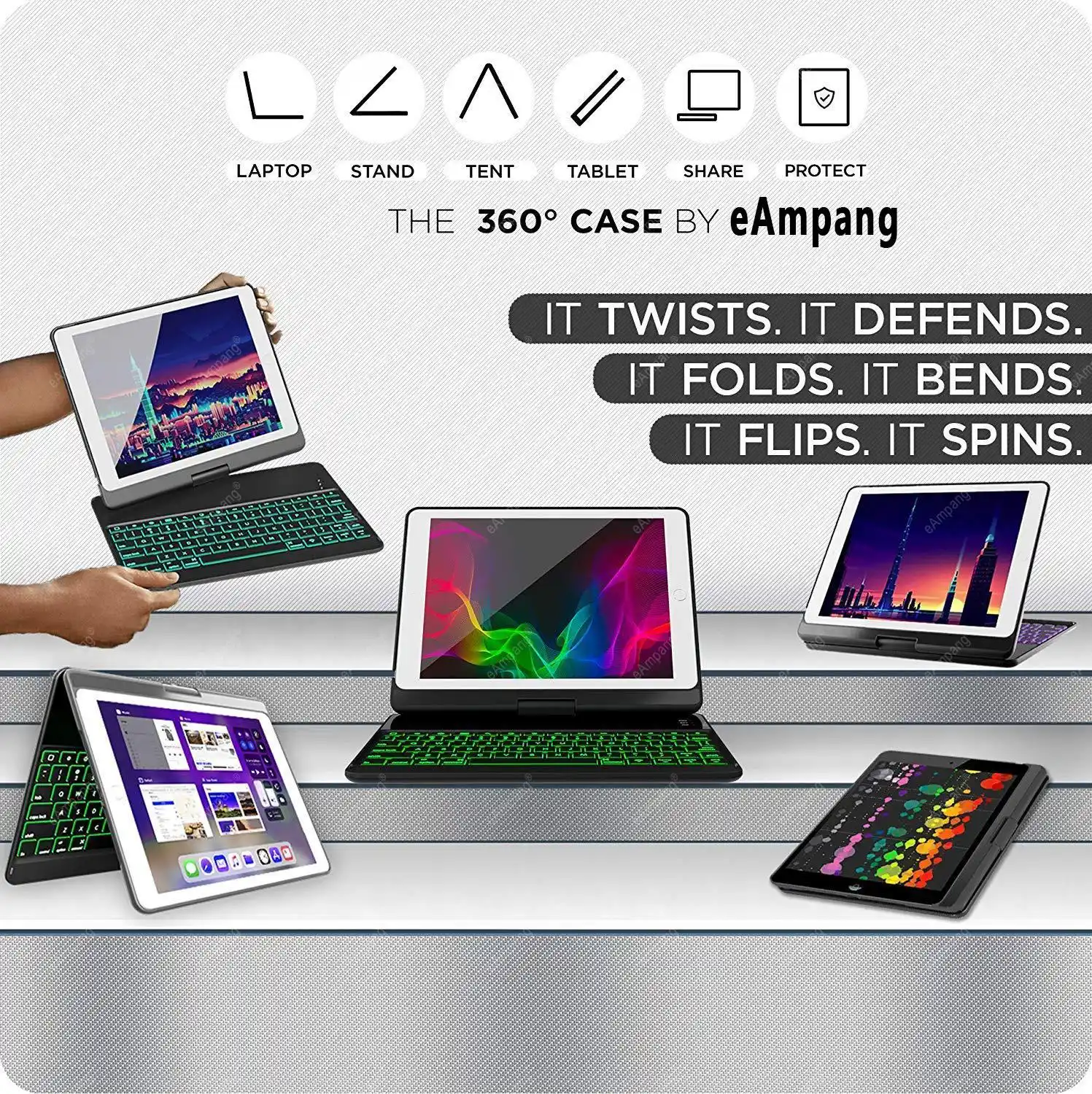 For Ipad 10 2 Keyboard Case 360 Rotatable Backlit Keyboard For Apple Ipad 10 2 19 7th Generation Case Cover With Pencil Holder Tablets E Books Case Aliexpress