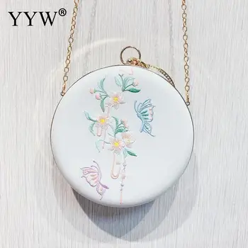 

Round White Clutch Wallet Handbag And Purse Evening Party Bags Chinese Ethnic Embroidered Clutch Purses For Women Clutches Chain