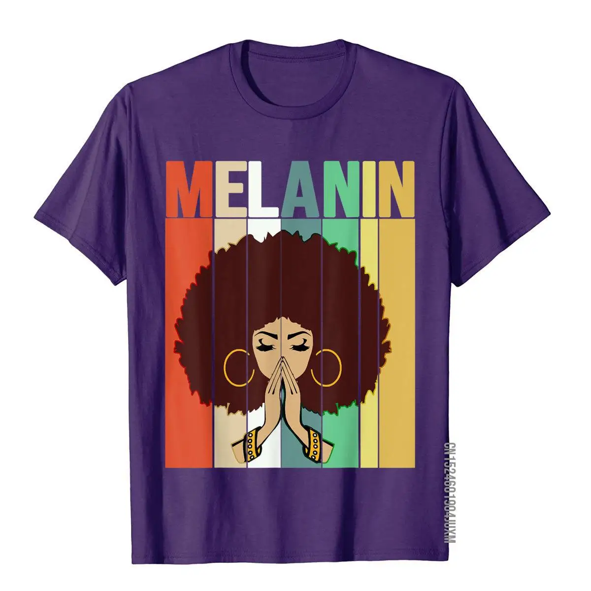 Melanin Vintage Retro Afro Woman Queen Black History Month T-Shirt__97A597purple