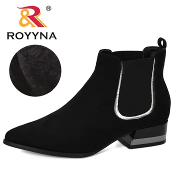

ROYYNA 2019 New Designers Ankle Boots Pointed Toe Footwear Women Heels Female Boot Party Shoes Women Short Plush Winter Boots