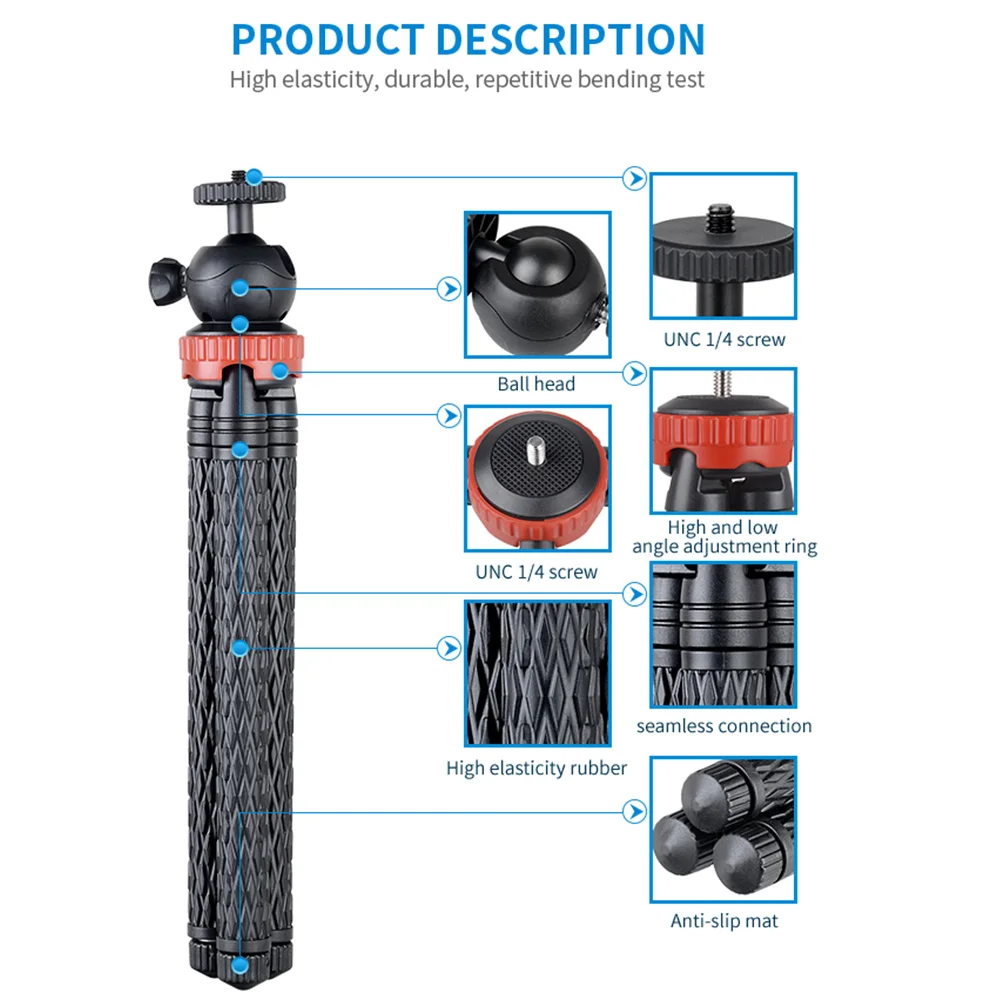 Легкий компактный 41 дюймов туристический Штатив для Камера DSLR из резины и искусственной кожи Нержавеющая сталь 360 градусов держатель с шаровой головкой w/Зажим для телефона
