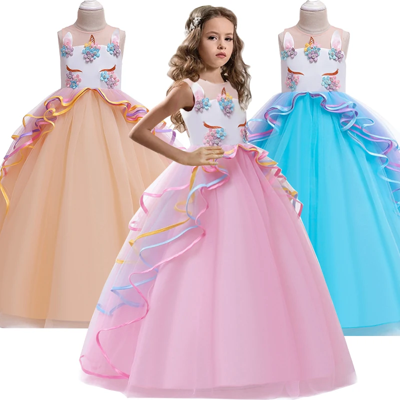 

Summer new children's wedding dress high quality lace beaded girl baby banquet princess dress host elegant children's long dress