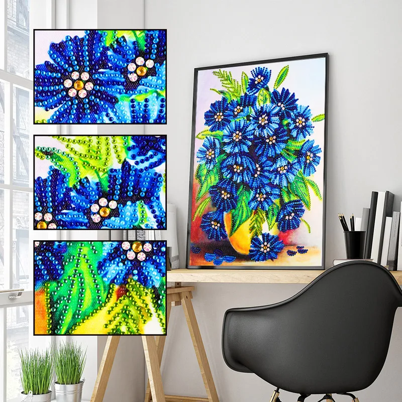 DIY 5D Diamond Painting Blue Daisy Flowers Embroidery Art Dotz Gem Paint Bead Crystal Rhinestone Drill Picture Kits for Adults (1)