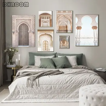 

Morocco Arabic Door Architecture Canvas Painting Travel Landscape Poster Print Islamic Wall Art Picture Photography Muslim Decor