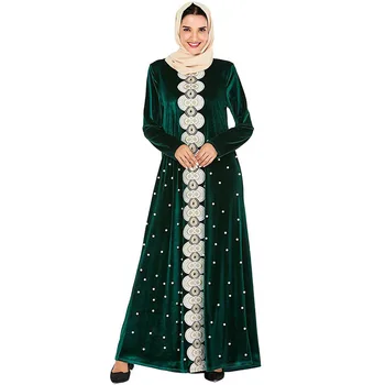 

Middle East Saudi Arabia Fashion Dress Women Gold Velvet Beaded Embroidered Dress Muslim Arab Emirates Long Sleeve Abaya Dress