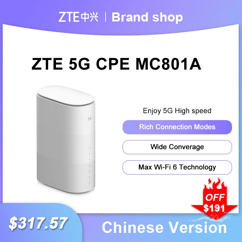 Unlocked ZTE 5G CPE router MC801A wifi 6 repeater 5ghz SDX55 NSA+SA N78/79/41/1/28 802.11AX modem 5g sim card | Компьютеры и офис