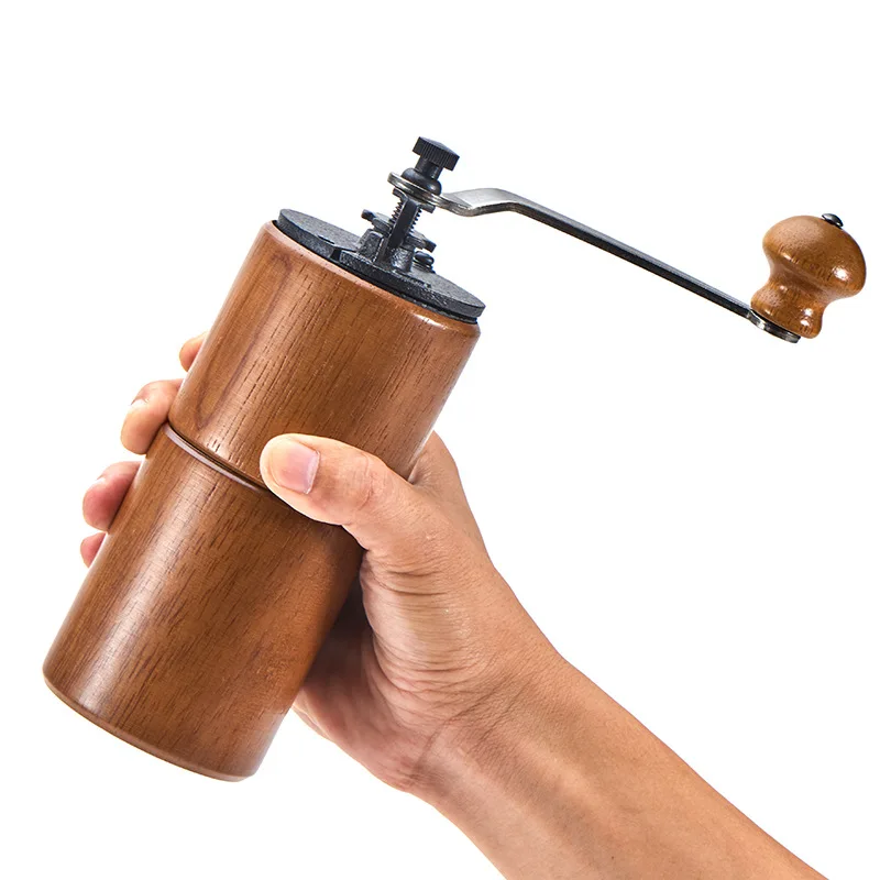 

Hand Coffee Grinder Wooden Coffee Mill with Ceramic Burr, Large Capacity Dark Wood, Cast Iron Manual Crank, Portable Adjustable
