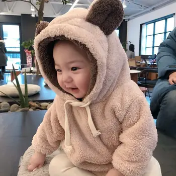 

Baby Rompers Autumn Baby Clothes Flannel Baby Boy Cartoon Animal 3D Bear Ear Hooded Romper Jumpsuit Warm Newborn Infant Romper