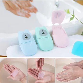 

50Pcs Outdoor Travel Soap Paper Washing Hand Bath Clean Scented Slice Sheets Disposable Box Soap Portable Mini Paper Soap TSLM2