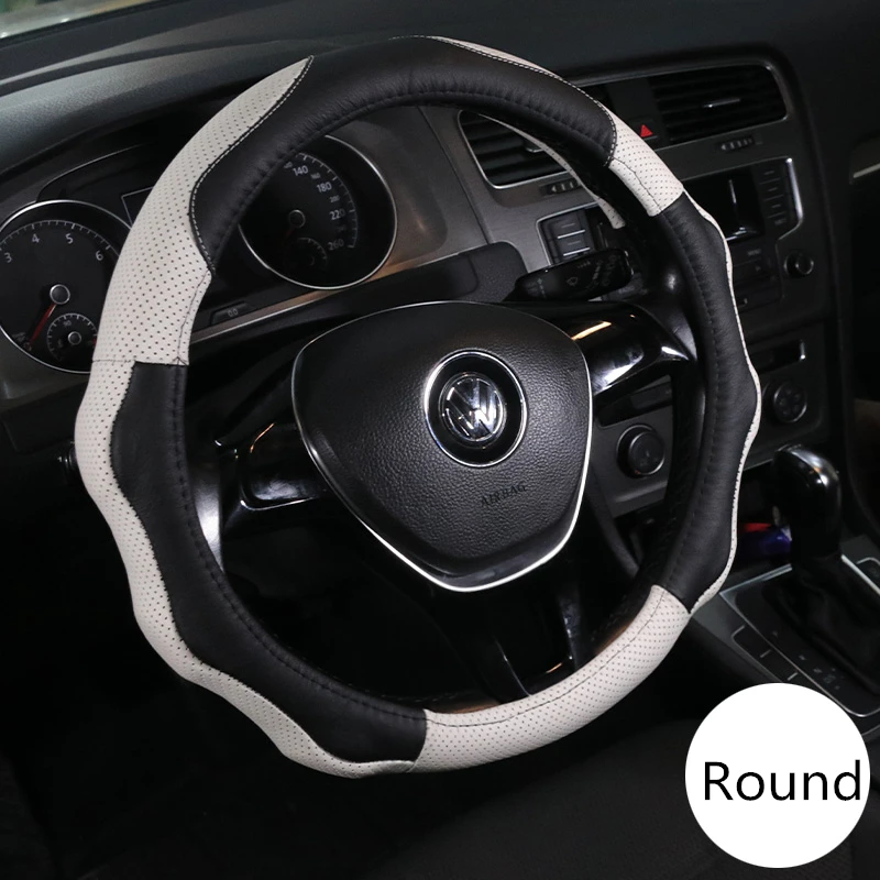 

Black and White Car Steering Wheel Cover for 2021 Nissan Rogue Ford Toyota Genuine Leather Comforting While Driving Sport Design