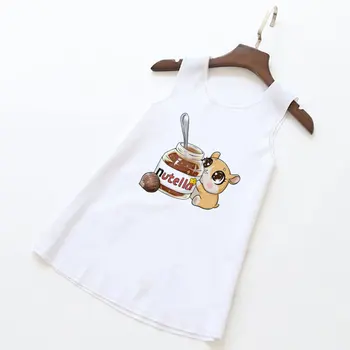 

Cute Squirrel Print Dress Girl Harajuku Baby Dresses Girl Sleeveless Kid Clothes Peanut Butter Nutella Pattern Girl Dress Summer