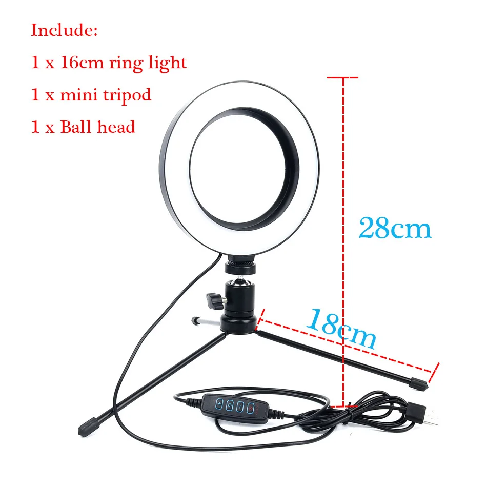 " /10" светодиодный Selfie Ring Light Studio Dimmable лампа штатив подставка камера телефон видео фотография Освещение для Youtube Live макияж - Цвет: Black