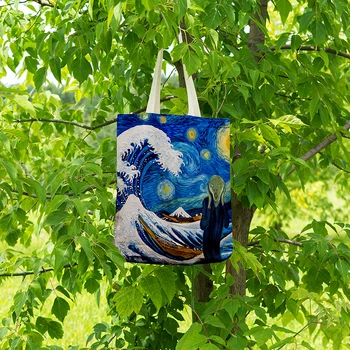 New Van Gogh Oil Portray Canvas Tote Bag Unfashionable Artwork Style