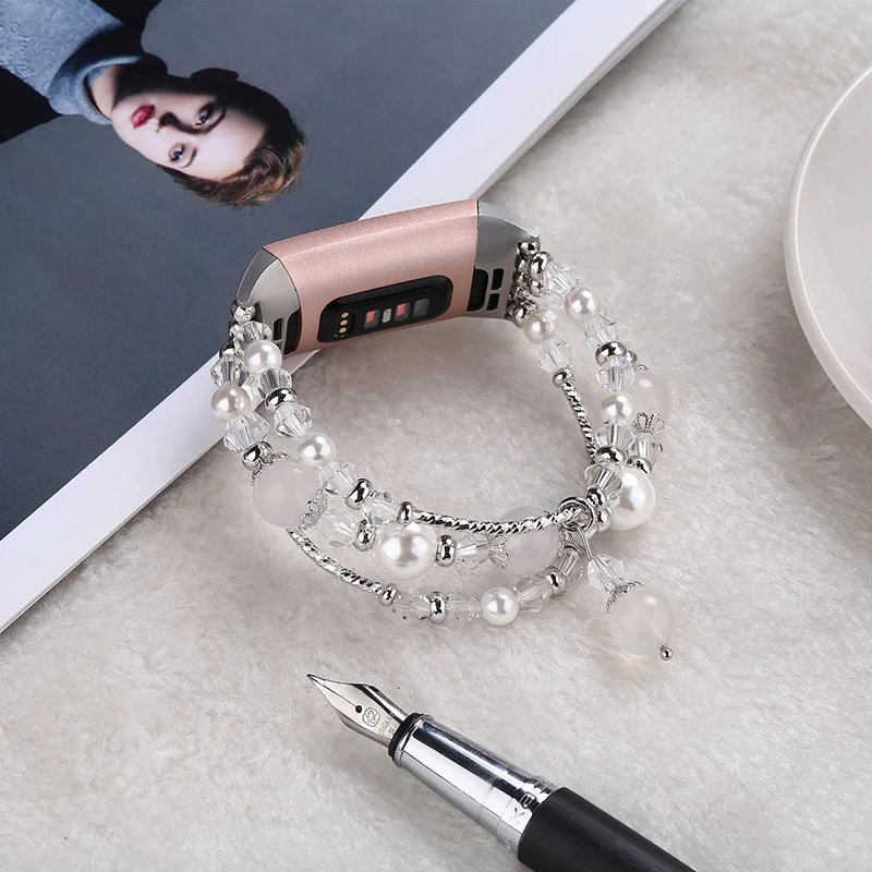 Ювелирный браслет с эластичным жемчугом, браслет с бусинами fit bit Charge 3, браслет для часов fitbit 2, сменный ремешок для часов