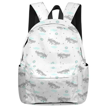 

Cartoon Grey Airplane Backpack College Students Laptop Backpack Book Bag Casual School Bag
