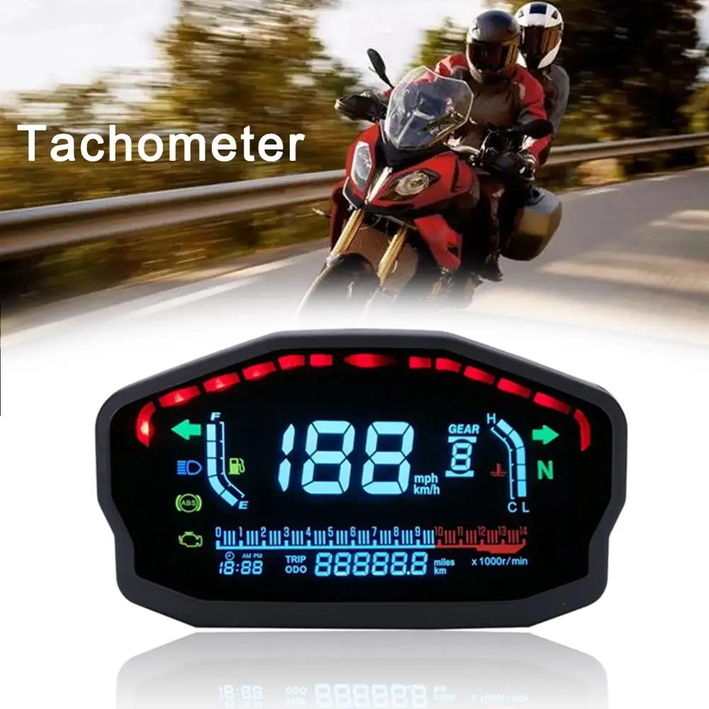 

Motorcycle Modified Color Screen LCD Digital Instrument Speed Adjustable 1-6 Speed Water Temperature Oil Gauge LED Speedometer