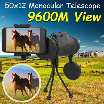

12x50 BAK4 HD Monocular Telescope Zoom Vision Prism Scope With Phone Clip Tripod for Outdoor Activities Long Range 1600M/9600M