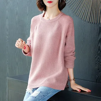 

Autumn Sweater New Style WOMEN'S Dress Autumn and Winter Crew Neck Loose-Fit Slimming Solid Color Sweater Versatile Long Sleeve