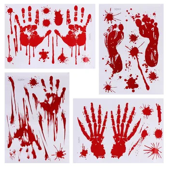 

4pcs Footprint Handprint Wall Paper Horrible Bloody Wall Sticker Wall Paper Halloween Decoration for Window Home Wall