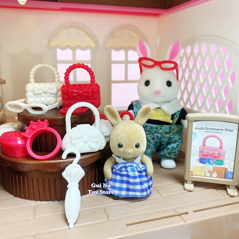 1/12 Simulation Forest Rabbit Family Dollhouse Critters Handbag Shop Furniture Accessories Toys for Girls Gifts 4