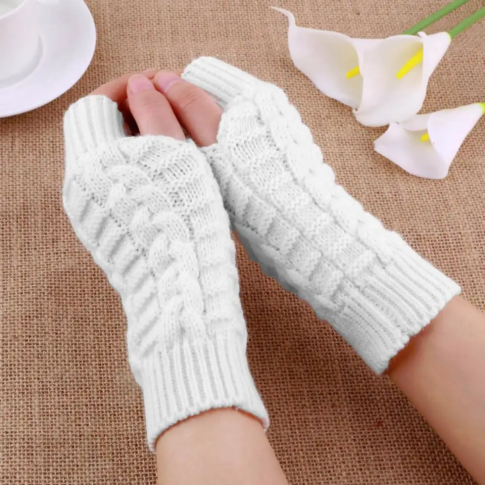 Осенне-зимние женские теплые вязаные перчатки без пальцев, Длинные эластичные варежки для мужчин и женщин, зимние теплые женские перчатки