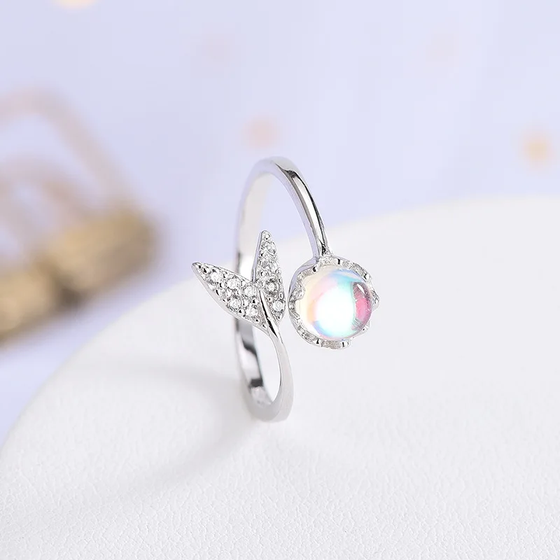Модное 925 Серебряное Открытое кольцо с круглым цветным драгоценным камнем, хвост русалки, кубический цирконий, кольца для женщин, подарок на свадьбу, хорошее ювелирное изделие