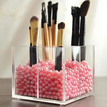 

Makeup Brush Cosmetic 4 Grids Storage Case & White Elegant Pearl For Women