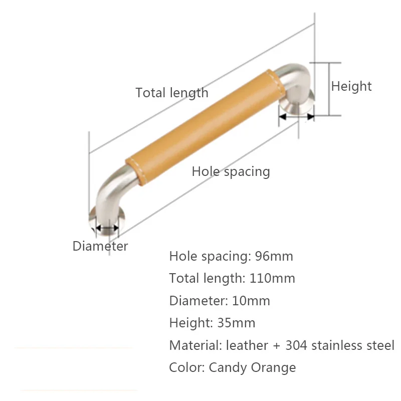 orange 96mm Современный минималистический гардероб, кожаная ручка, нержавеющая сталь, черная американская дверная ручка для шкафа, дверная ручка для ящика шкафа - Цвет: orange 96mm