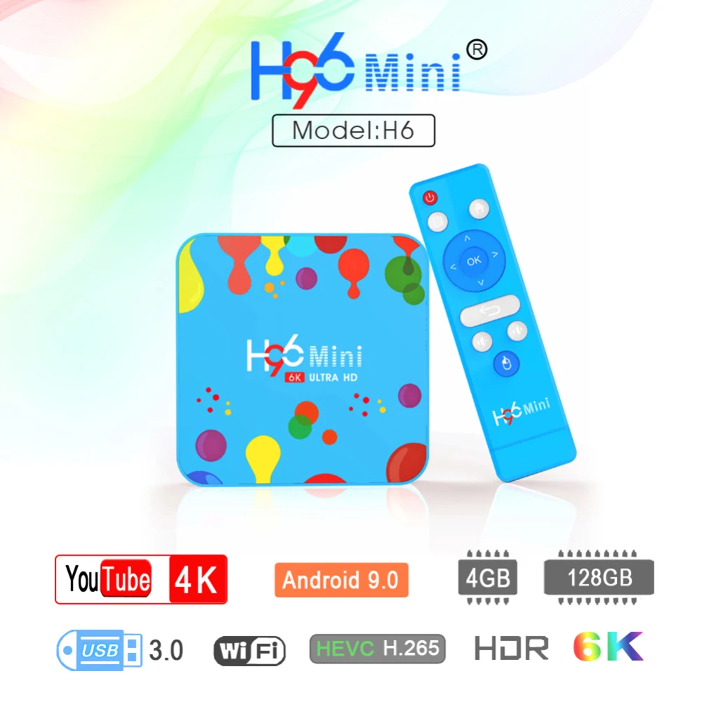 Android 9,0 tv Box H96 Mini H6 tv Box 4 ГБ ОЗУ 128 Гб ПЗУ четырехъядерный Wifi HD плеер 6K медиаплеер смарт-ТВ на андроид коробки