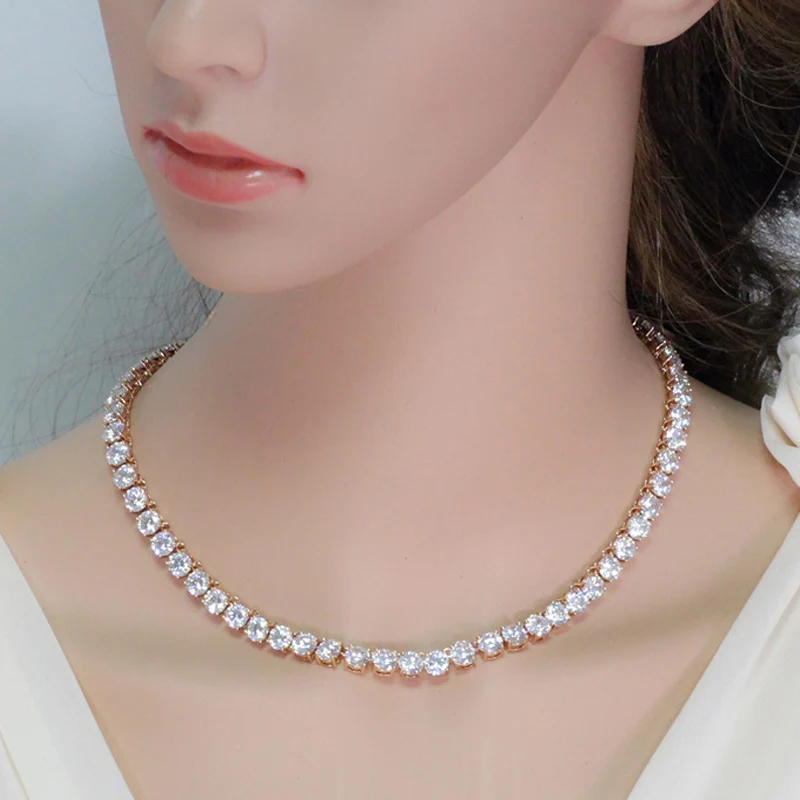 Новое поступление полностью сверкающий 0.5ct круглый, кубический цирконий проложить Установка элегантные женские вечерние теннисное ожерелье ювелирные изделия для женщин P023