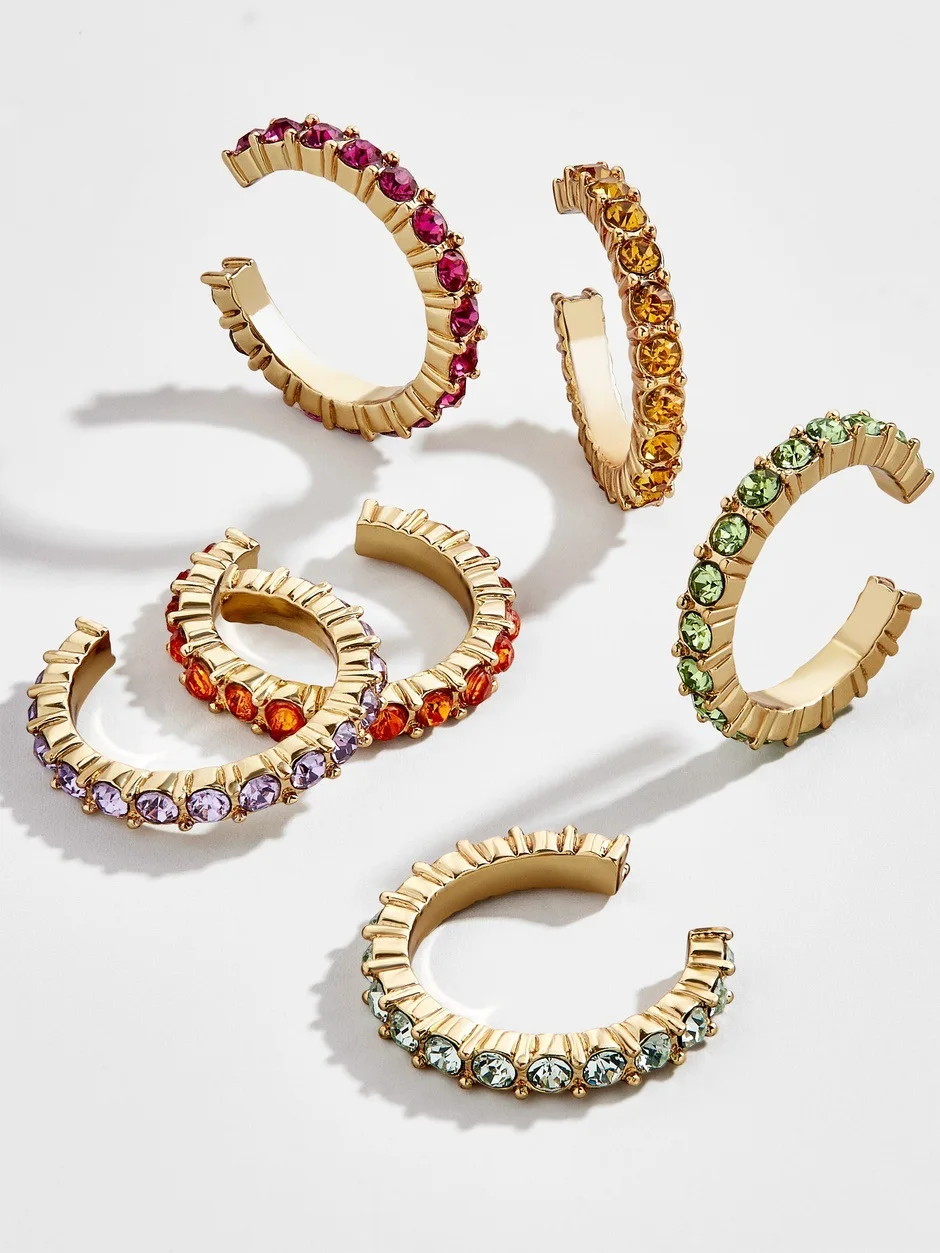 

Fashion 6pcs/set Colorful Crystal Cuff Earrings Set for Women Men Trendy Alloy Meal Ear Jewelry Jewelry C Shaped Design Gift