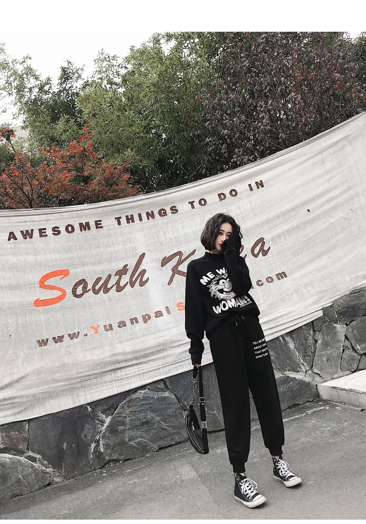 Personality popular logo hoodie woman new dark harbor style semi-high collar loose with velvet