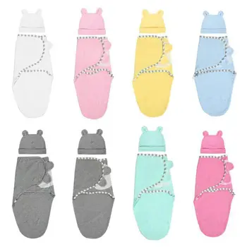 

2 Pcs/set Newborn Swaddle Wrap Towel Hat Cotton Baby Blanket Bedding Cartoon Cute Infant Sleeping Bag Cap Set