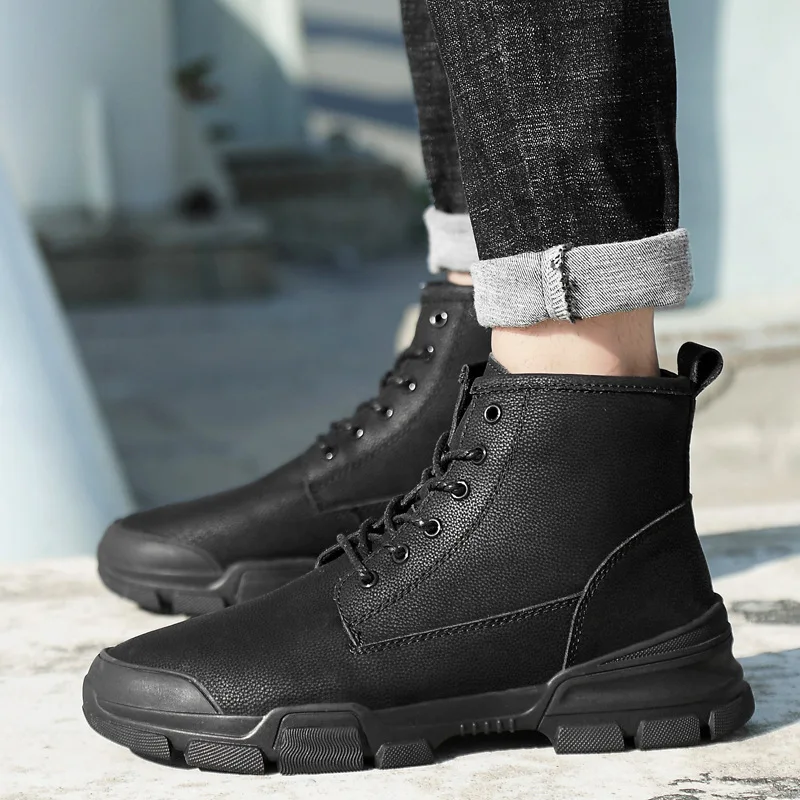 

2019 Autumn Split Cowhide Outdoor Comfortable Fashion And Personality Versatile Men's Hight-top Boots Cotton-padded Shoes