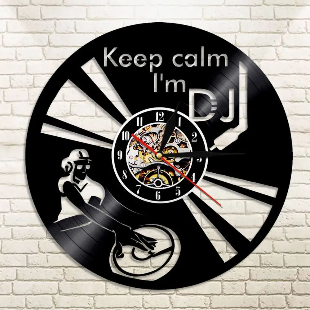 Забавные поговорки Keep Calm I'm DJ настенные художественные часы DJ микшер спиннинг Виниловый проигрыватель Проигрыватели виниловых проигрывателей в стиле хип-хоп виниловые часы