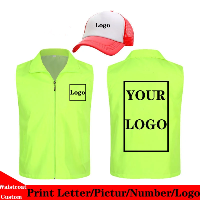 

1PCS Free Custom Design Volunteer Vests Print Front+Back Logo Men Woman High visibility safety vest work Vest Workwear Uniform