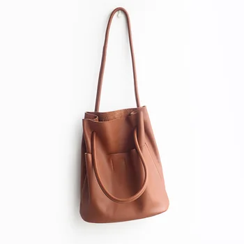 

2020 New Genuine Leather Handbag Korean Fashion Handbag Shoulder Bucket Bag Head Layer Leather Lady