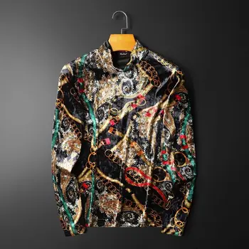 

Luxury Fashion Printing Velvet Thicken T Shirt Men Camiseta Masculina Plus Size 4xl Winter Royal T Shirt Men Camisetas Hombre