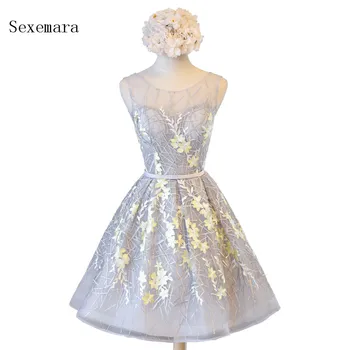 

free shipping vestido de noiva longo 2018 sexy sleeveless a-line fashion custom prom party gown short lace bridesmaid Dresses